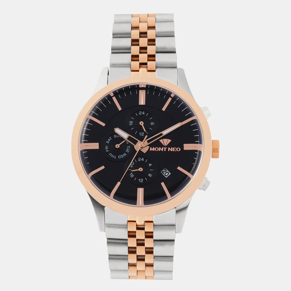 Mont Neo Men Quartz Black Dial Multi-Function Metal Watch 1049M-M1304