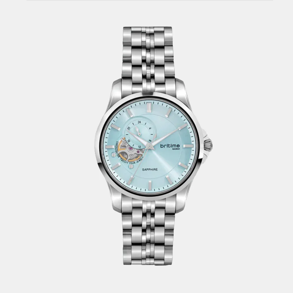 Britime Men Automatic Sea Blue Dial Analog Metal Watch 166-M11701