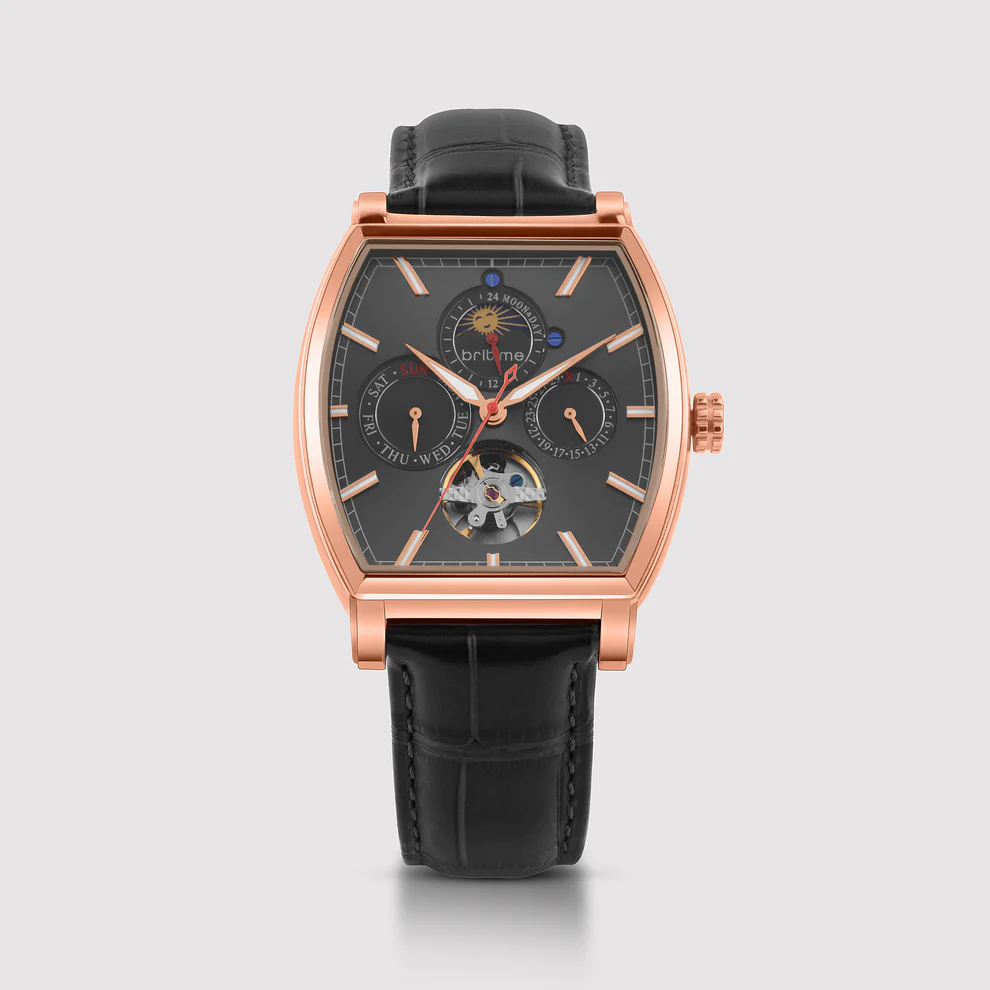 Britime Galaxy Men Automatic Black Dial Multi-Function Leather Watch 985-L30406