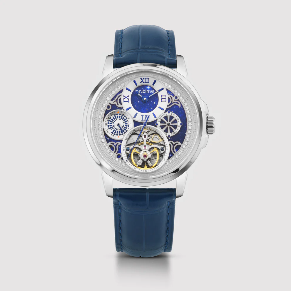 Britime Aquatica Men Automatic Blue Dial Multi-Function Leather Watch 274-L10507