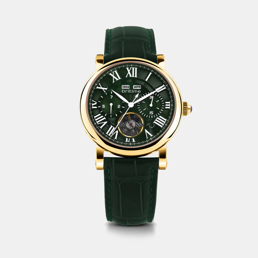 Britime Men Automatic Green Dial Analog Leather Watch 323-L21412