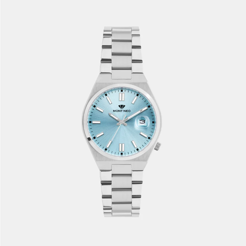 Mont Neo Men Quartz Sea Blue Dial Analog Metal Watch 3506E-M1118
