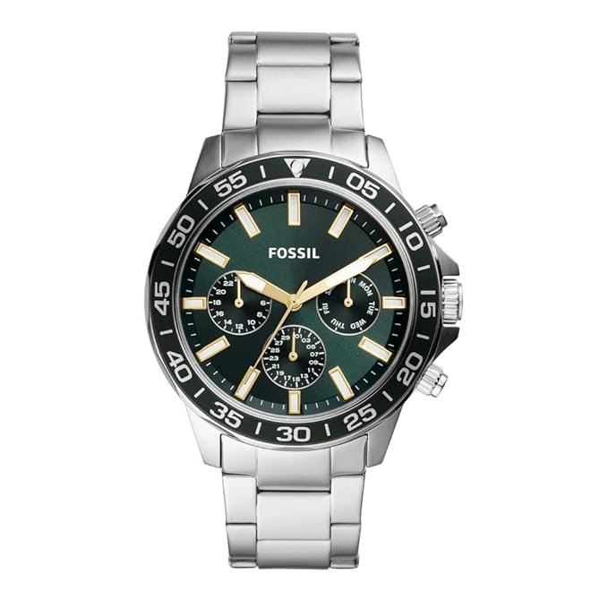 Fossil  Bannon 45 mm Green Dial Stainless Steel Analogue Wrist Watch for Men - BQ2492