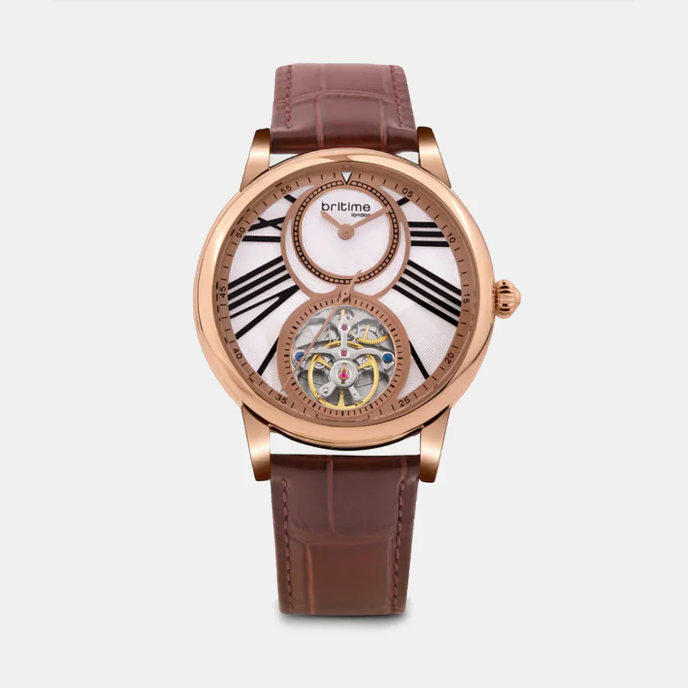 Britime Men Automatic Silver Dial Analog Leather Watch 675-L30308