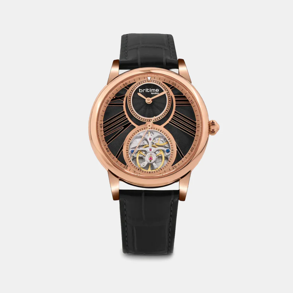 Britime Men Automatic Black Dial Analog Leather Watch 675-L30406