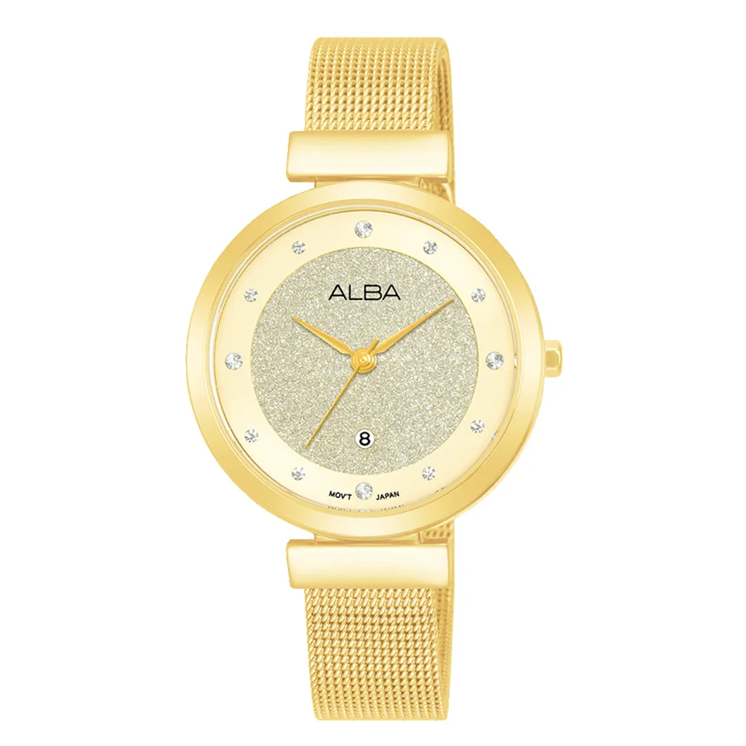 AH7CA2X1 Silver Shimmer Dial With Gold Strap Ladies Watch