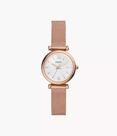 FOSSIL Carlie Mini Three-Hand Rose Gold-Tone Stainless Steel Watch ES4433i