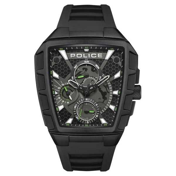 POLICE Multifunction Black Dial Black Color Silicone Strap Watch For Men ntplpewgq0056801