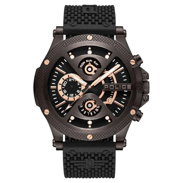POLICE  Multifunction Black Dial Silicone Strap Watch For Men plpewjq2110502